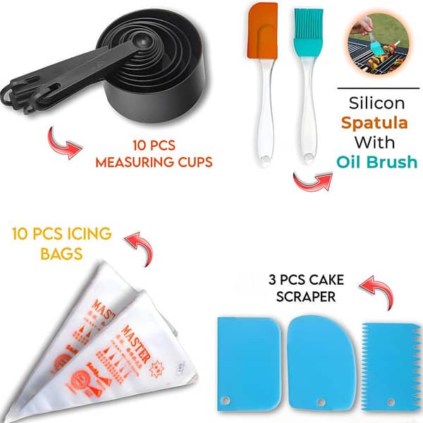 Best Cake Baking Deal Accessories, 10 PC - Kitchen Measuring Cups Cooking Baking Accessories, 3PCs/Set Baking Cake Pastry Slicer Tools Plastic Scraper,10 Pcs Piping Icing Cream Bag plastic,2pcs Set Silicone Spatula &Silicone Oil Brush