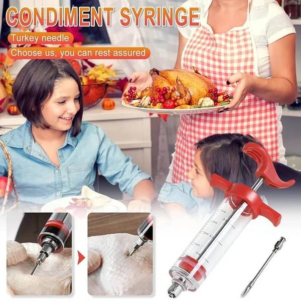 Meat Injector Syringe Marinade, BBQ Meat Syringe Marinade Injector With Stainless Steel Needle for Restaurant Hotel Home Kitchen BBQ Party Sauce Injector