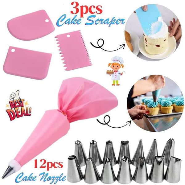 12pcs Cake Decorating nozzle Kit - DIY Baking & Icing Piping Set for Home Kitchens, 3pcs cake cream scraper set Pastry Dough Cutter Cake Bread Slicer Baking Pasty Tools Scraper Cake
