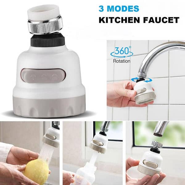 360° Rotating Faucet Water Filter for Kitchen Sink, Movable Sprayer with 3-Mode Spray