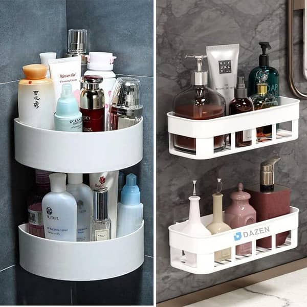 Modern Non-Perforated Wall-Mounted Corner Shelf Rack for Bathroom or Kitchen (Triangle Design, No-Punch Installation)