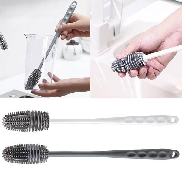 1pc Silicone Bottle Cleaning Brush glass cleaner kitchen cleaning tool long handle glass cup bottle cleaning brush, Flexible Bristles for Deep Cleaning Silicone Bottle Cleaning Brush With Long Handle, Multifunctional Cleaning Tool for Home