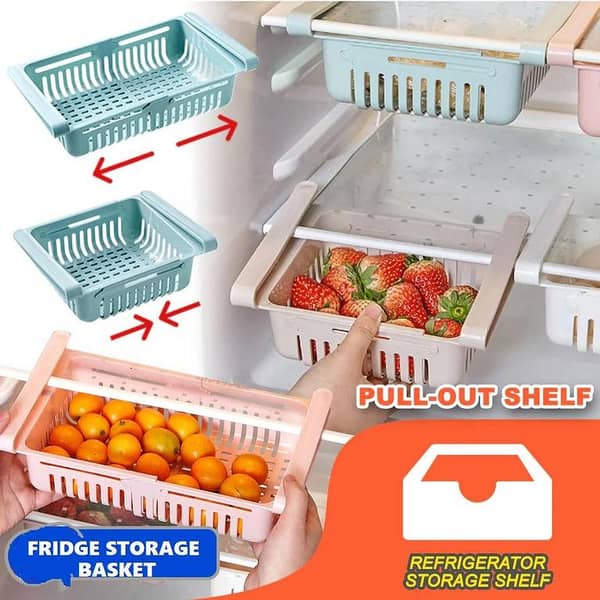 Retractable Pull-Out Kitchen Refrigerator Storage Tray – Adjustable, Expandable Fridge Organizer (Plastic)