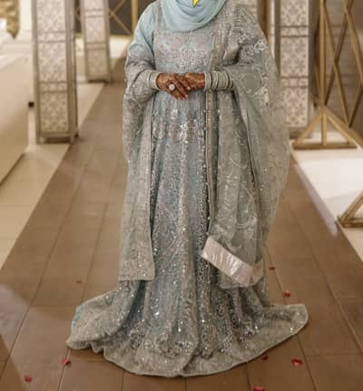 Elegant Powder Blue Heavy Embroidered Formal Dress for Sale