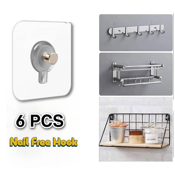 Traceless Screw Nail Sticker Pack: 2/6 Pieces, Punch-Free Strong Viscose Wall Hooks (Transparent) for Photo Frames and Decor