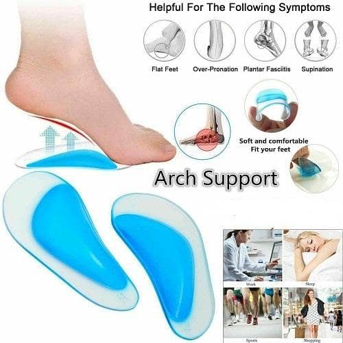 1 Pair Insole Orthotic with Arch Support for Flat Feet – Silicone Gel Cushion Insert for Foot Pain Relief