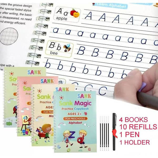 SANK Montessori Reusable Magic Book Set: 4 Books, 1 Magic Pen, 10 Refills, and 1 Grip