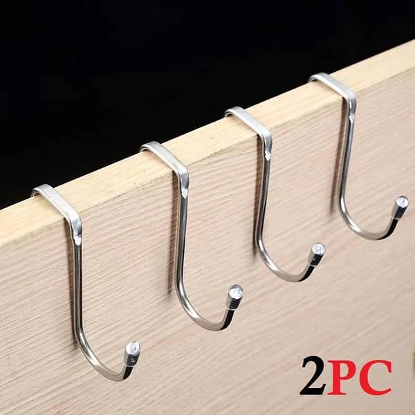 Stainless Steel Door Hooks – Multi-Functional Double S-Shape Hooks for Cabinets, Closets, and More (Punch-Free)
