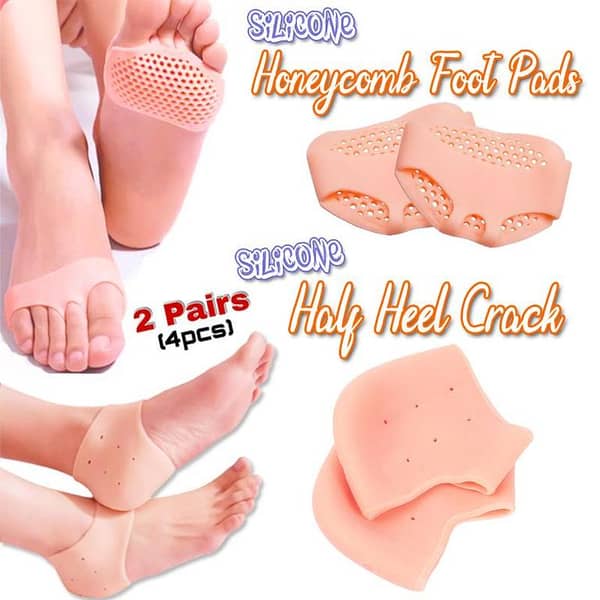 2Pair (4Pcs) Silicone Honeycomb Foot Pads and Moisturizing Heel Crack Socks Feet Skin Care, Heel Cups, Plantar Fasciitis Inserts, Breathable Heel Pads Cushion, Gel Heel Protectors for Men & Women