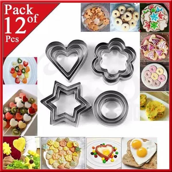 Cookie Cutter Set 12 Pcs Stainless Steel Mould Biscuit Pastry Baking Tools Multi Shape Heart Star Flower Circle