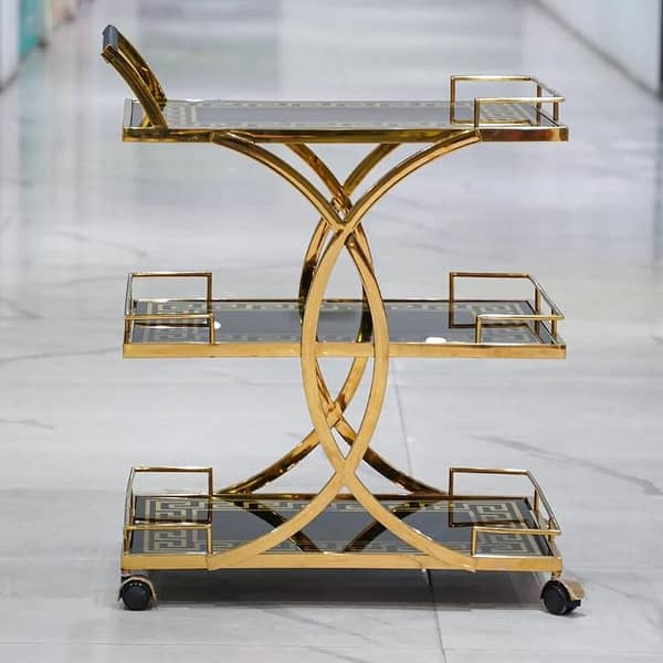 **Modern Tea Trolley with Wooden Marble-Texture Shelves Stylish Serving Cart for Living Room, Kitchen, and Entertaining Spaces**