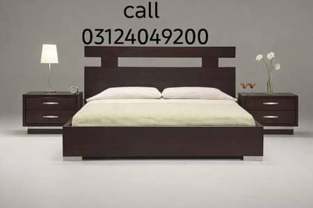 wooden bed matt polish with side tables