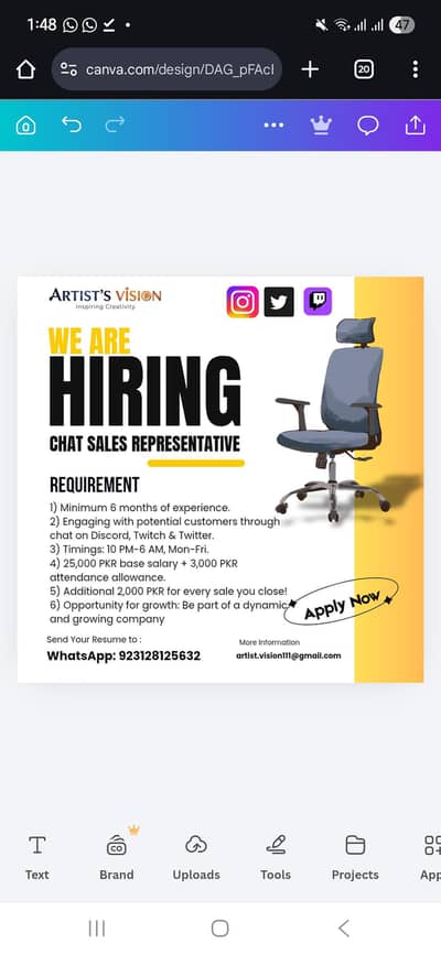 CHAT SALES REPRESENTATIVE JOB ( discord, Twitter, Instagram)