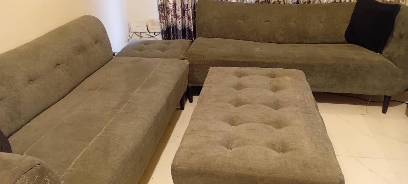 L shape sofa centre table 2 side table . 1