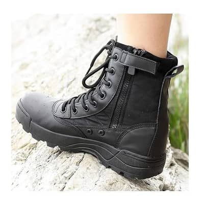 men's synthetic leather casual calf boots black swat