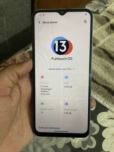 Vivo y51s  8/128  dual sim pta aprooved 10/9 akela phone h
