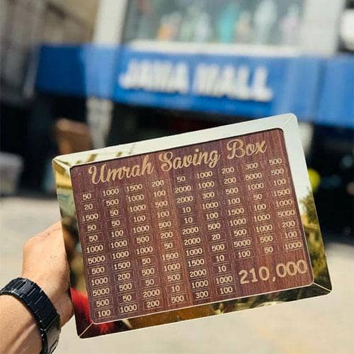 Umrah Saving Box - Wooden Islamic Money Saving Box - 280 Days Hajj & Umrah Savings Box Plan - Daily Halal Pilgrimage Fund Jar - Muslim Gift