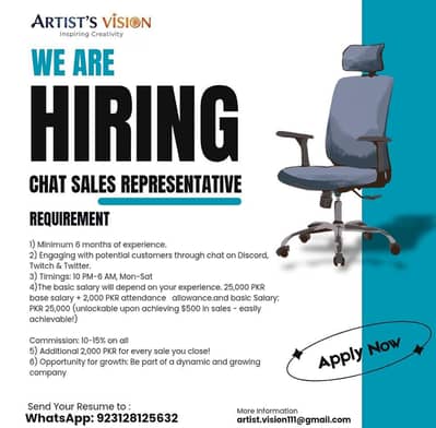 CHAT SALES REPRESENTATIVE JOB ( discord, Twitter, Instagram)