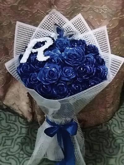 handmade blue boquet glitter flowers