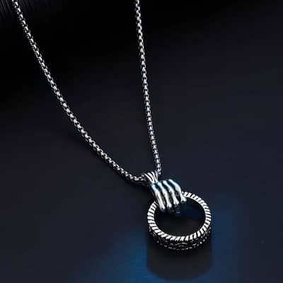 Ring Shape Men's Necklace-1 Pc Silver & Golden Unique Design