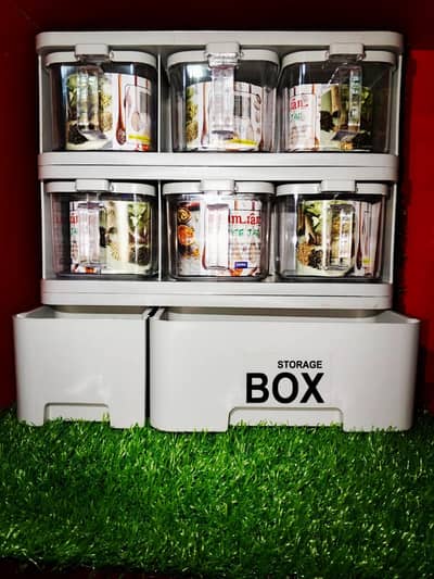 kitchen masala rack 6 pot 6 spoon 2 storage box