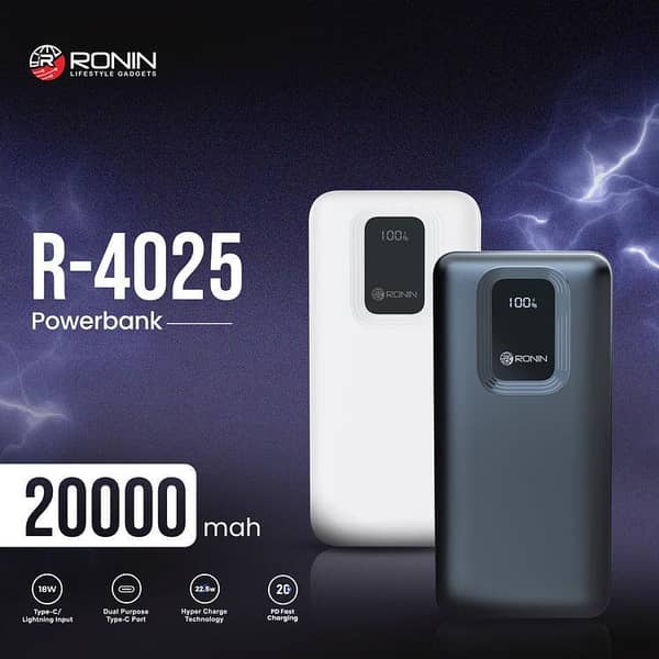 Ronin R-4025 Revive Power Bank: 20000mAh Massive Capacity with 22.5W Hyper Fast Charging