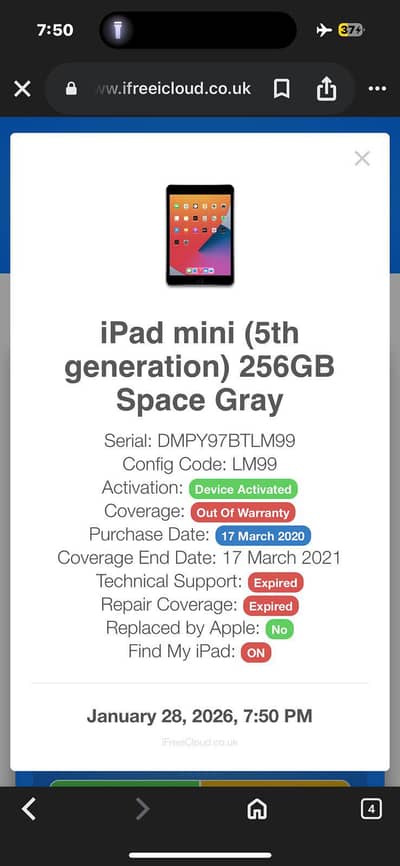 I Pad mini 5th Generation (256GB)