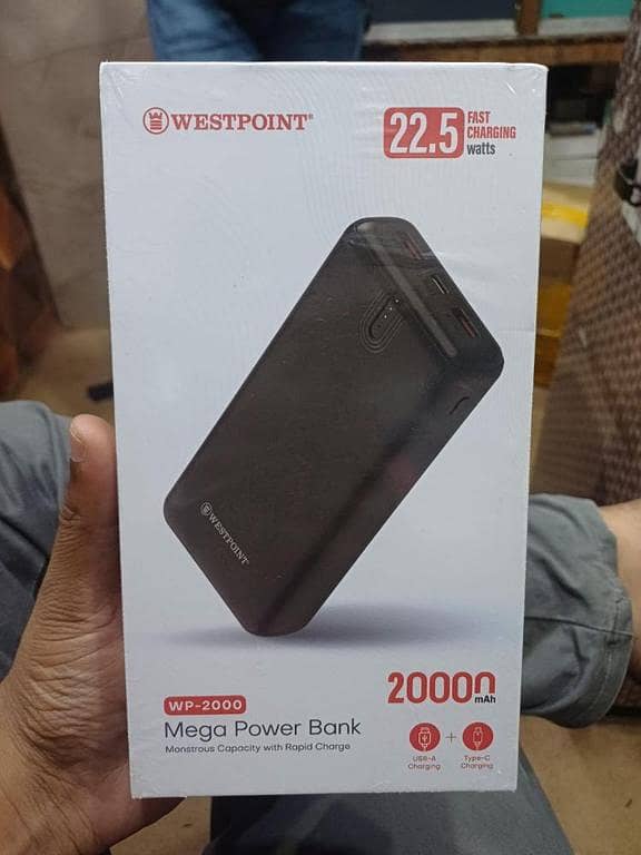Westpoint WP-2000 1 Year OFFICIAL Warranty Mega Power Bank: 20000mAh Ultra-High Capacity, 22.5W Super Fast Charging with Dual USB & Type-C Ports USA Original STOCK