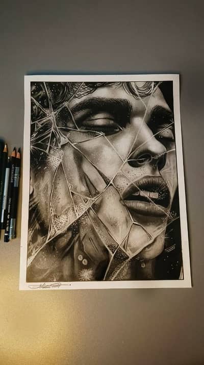 Hyper Realistic Pencil Painting | Broken Glass Portrait Art | Handmad