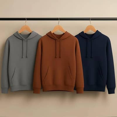 3Pcs Men's Fleece Plain Hoodie