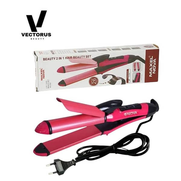 Nova 2-in-1 Hair Straightener and Curler Set, Women's and Men's 2 in 1 Straightener Curler, Hair Styling Tools Hair Curler and Straightener Corded Electric Beauty Set