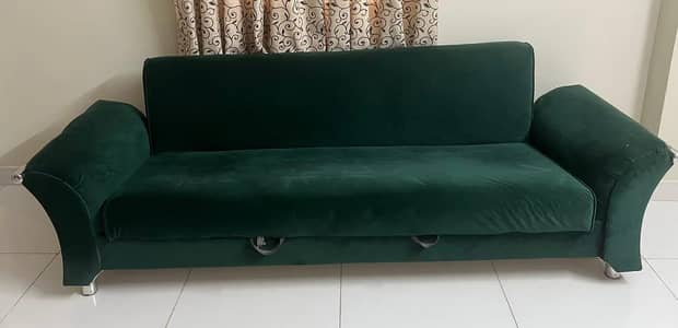 sofa cum bed green colour available for sell 9/10
