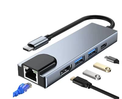 5 In 1 Multi-port Type C Hub Adapter, Dock for MacBook, Laptop, PC