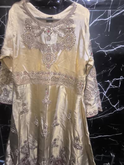 Golden Heavy Embellished Frock Champagne gold and maroon