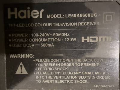 Damaged Haier 50 Inch LED TV