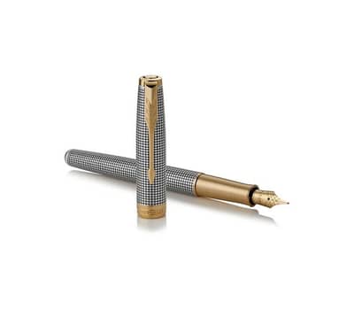 Parker sonnet Chiselled silver 18k solid gold fountain pen original