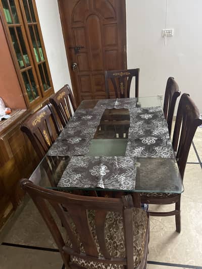 6-Seater Wooden Glass Top Dining Table Set