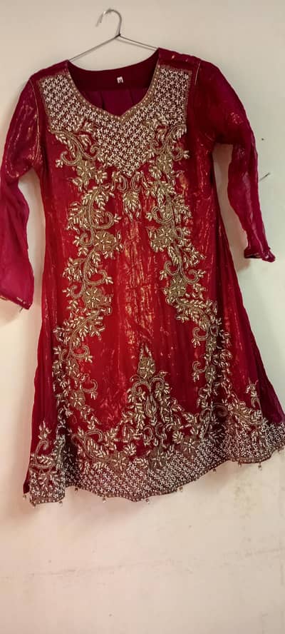 Maroon chiffon Fancy Dress with embroided trouser| Excellent Condition