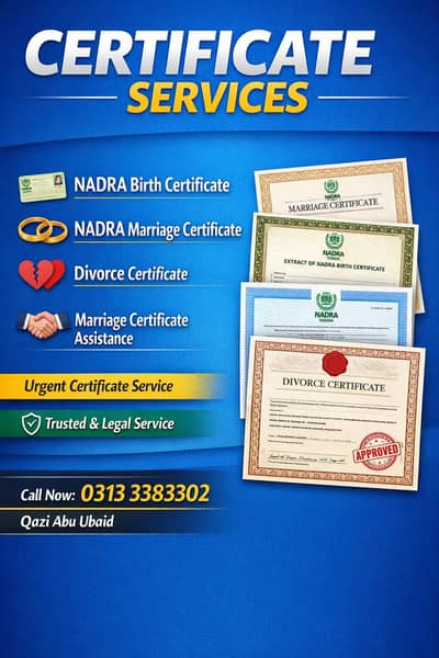 Urgent NADRA Birth & Marriage Certificate Services “