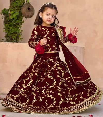 Stylish Girl's 3 Pcs Raw Silk Embroidered Shirt and Skirt Set