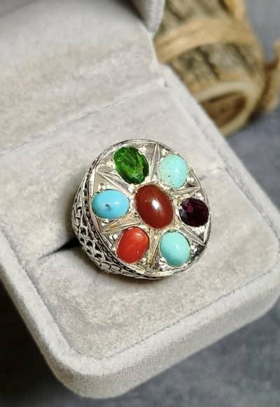 Real Irani 7 Ratan ring pure stones all natural Marjan yaqoot Feroza