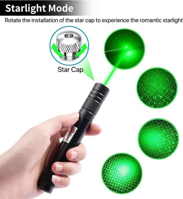 Rechargeable Green Laser Pointer with Adjustable Focus & Star Cap – Long-Range 2000–3000M, Tactical Light for Hiking, Astronomy, Presentations