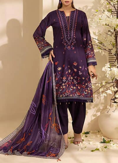 3Pcs Women's Unstitched Printed Embroidered Suit