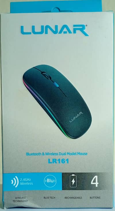 Lunar LR161 Rechargeable Wireless Mouse | Bluetooth + USB Dual Mode