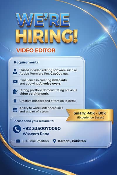 Professional Video Editor (Karachi Office)