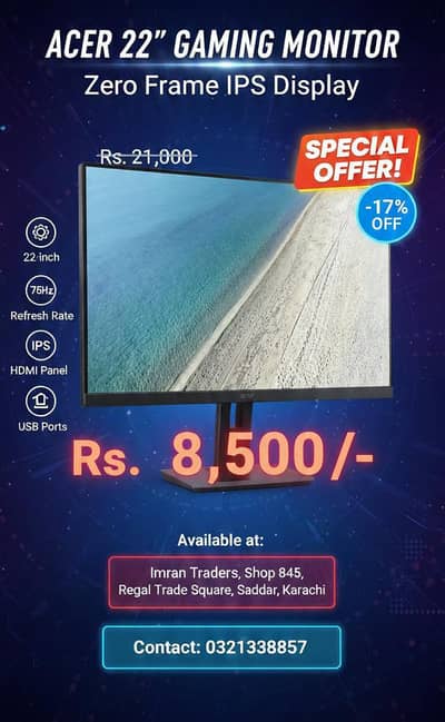 22 Acer boder less  75hrtz  gaming led