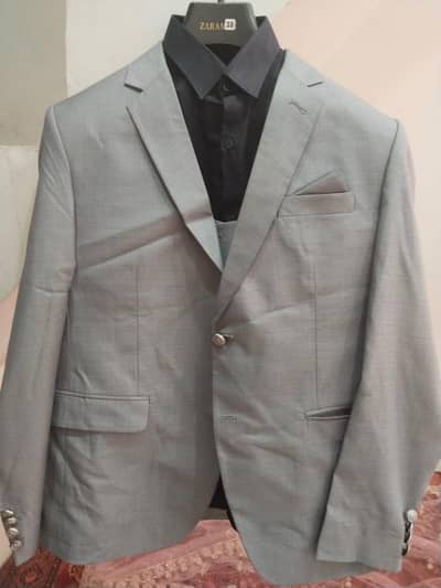 Boy's Grey 3 PC  Pent, Coat, Waistcoat with Black Shirt