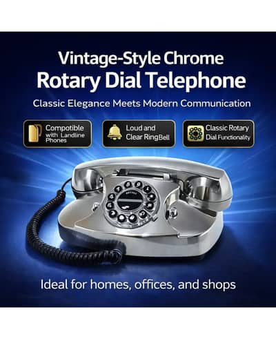 Memphis Retro Chrome Landline Corded Phone – French Vintage Style