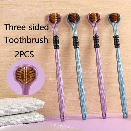 Pack Of 2 Three Sided 360 Coverage Toothbrush with Replaceable Heads Soft Bristles Gentle Clean for Teeth Gums and Oral Care