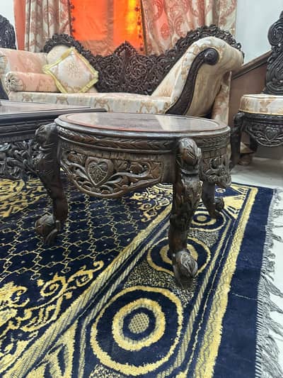 chinot wood 10 seater dewan & chairs brown, skin & golden combination